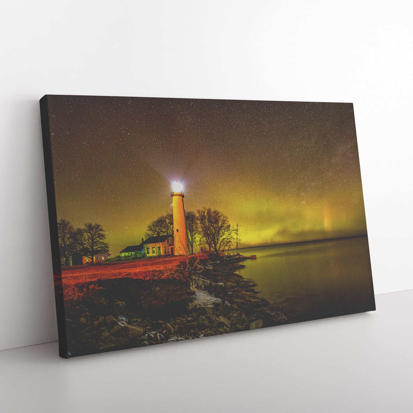 Aurora Lighthouse Canvas Wrap