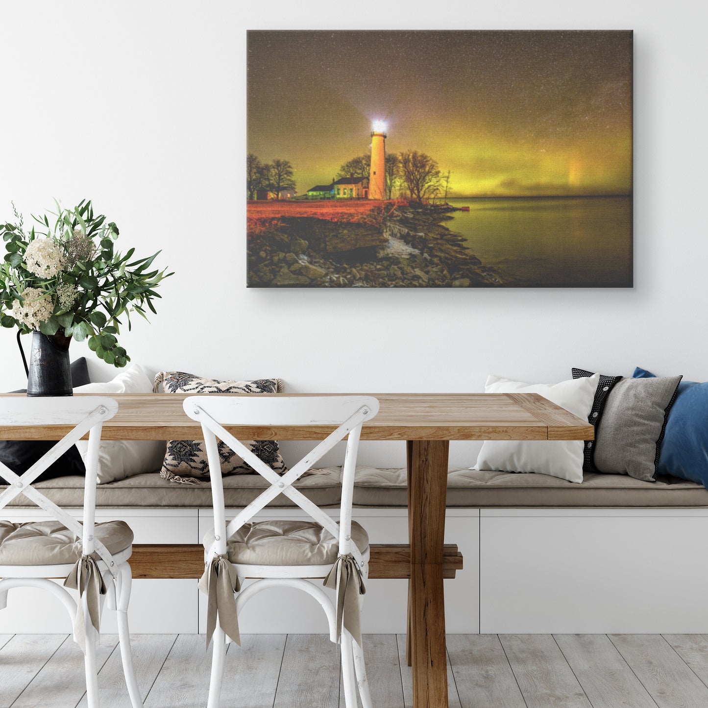 Aurora Lighthouse Canvas Wrap