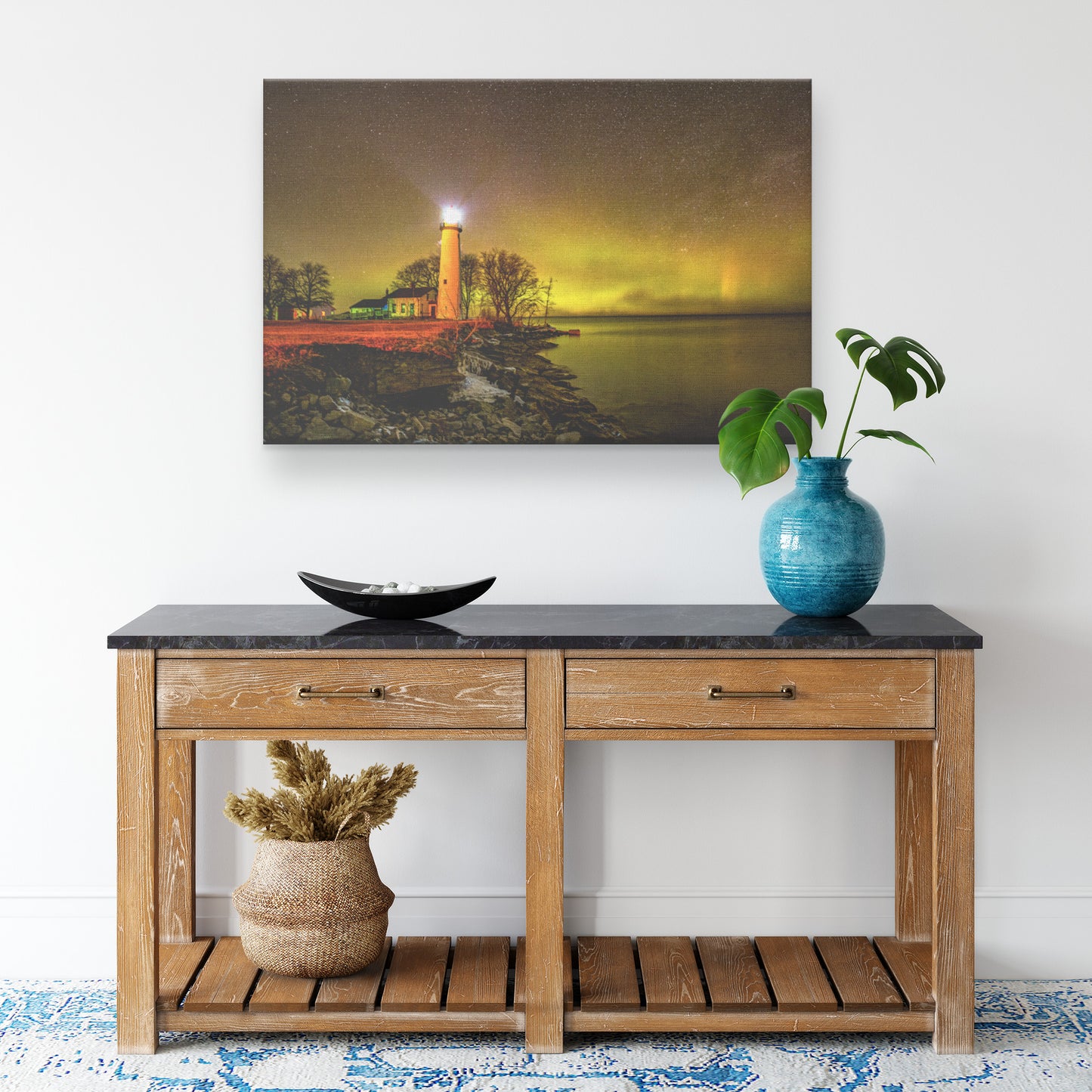 Aurora Lighthouse Canvas Wrap