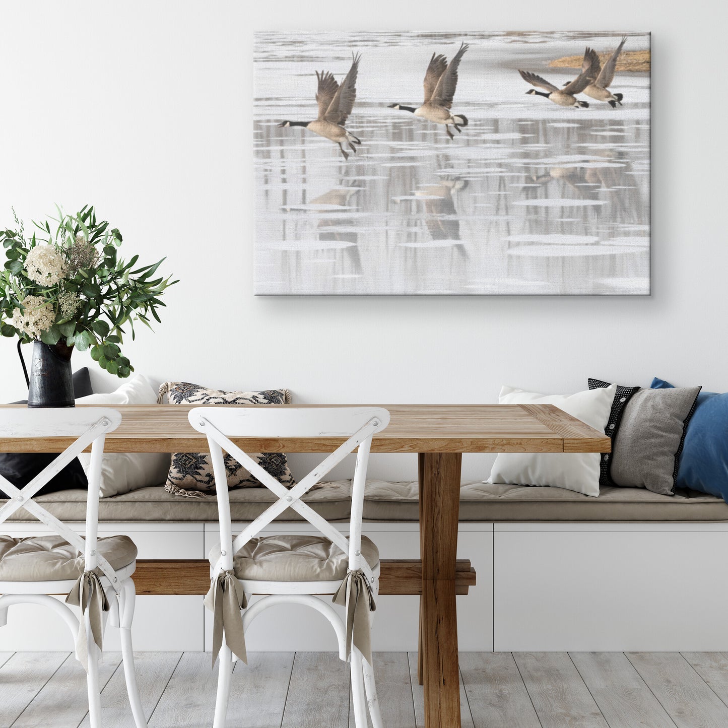 Ducks Over Water Canvas Wrap