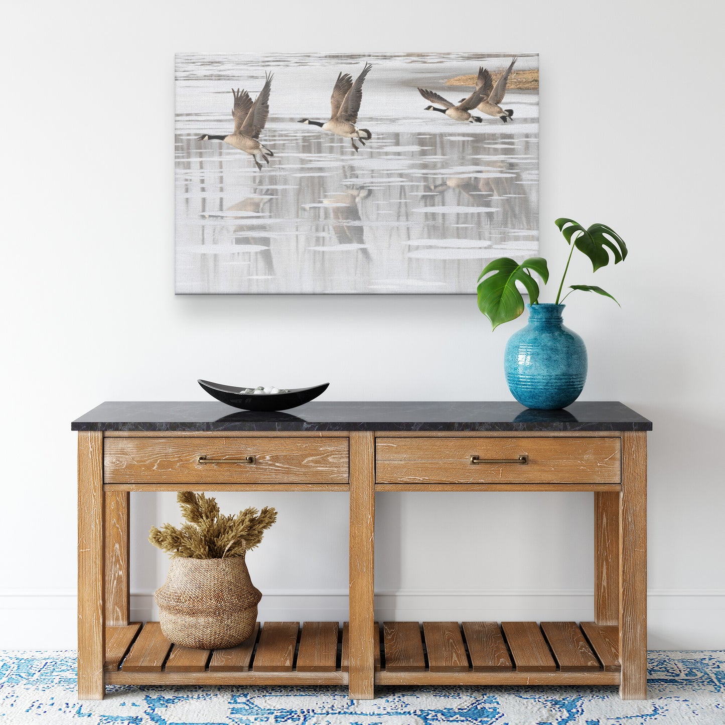 Ducks Over Water Canvas Wrap